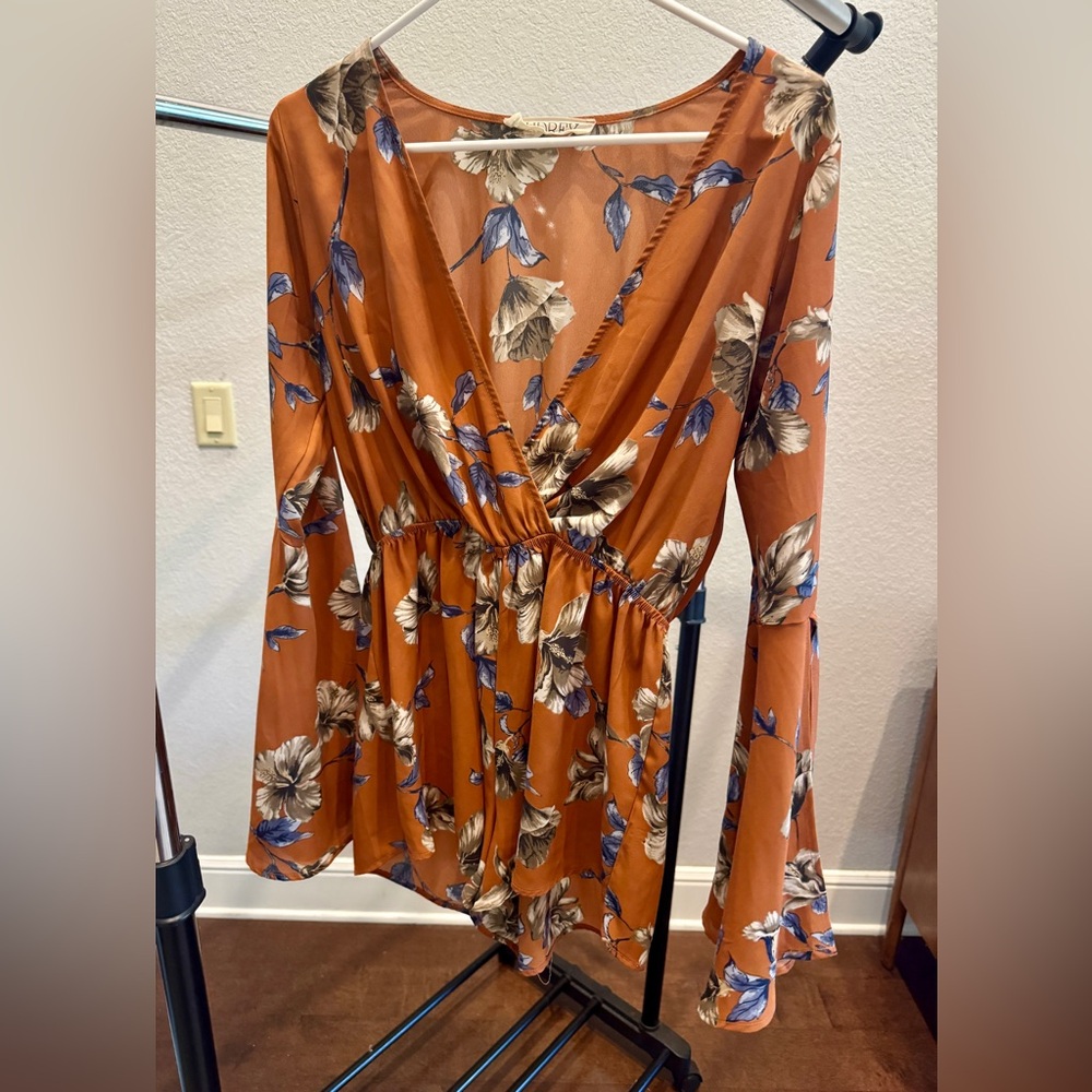 Floral Wrap Dress with Bell Sleeves